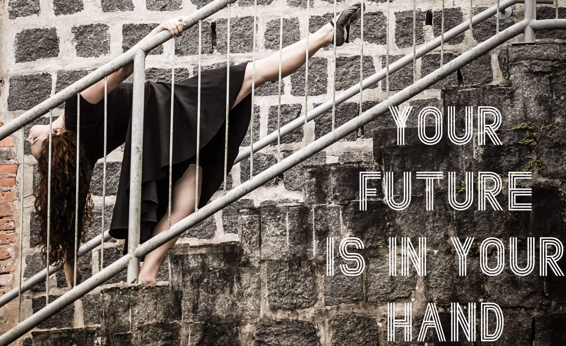 The Model Future model on a staircase